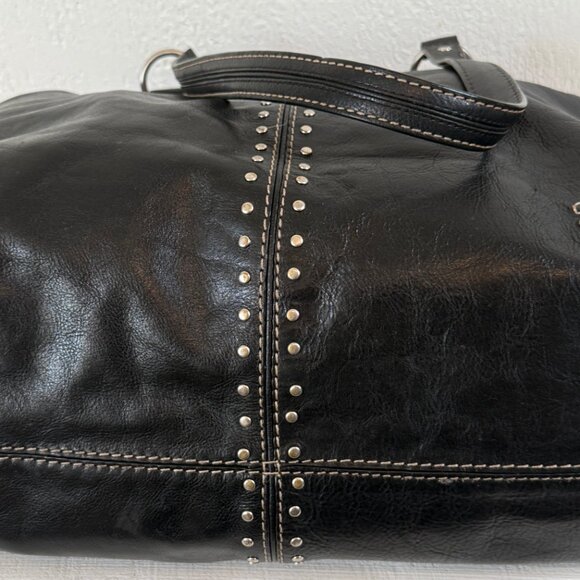 Michael Kors Astor Black Leather Tote Silver Studded Zip Shoulder Bag - Picture 5 of 16